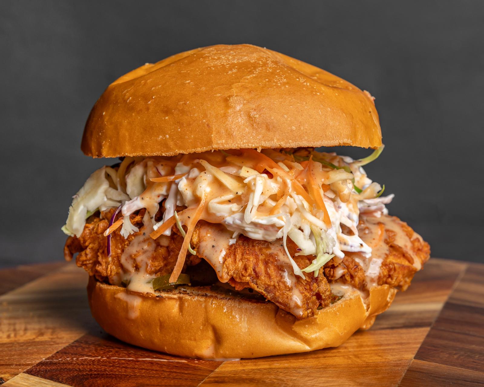 The G.O.A.T Nashville chicken sandwich with coleslaw